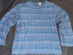 Mayfair Women's Large Blue Geometric Fleece Long Sleeve Sleep Shirt Crew Neck